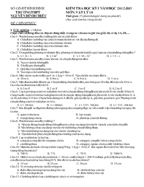 Giáo án Kiểm tra học kỳ 1 năm học 2012 - 2013 môn Vật lý lớp 10 thời gian 45 phút